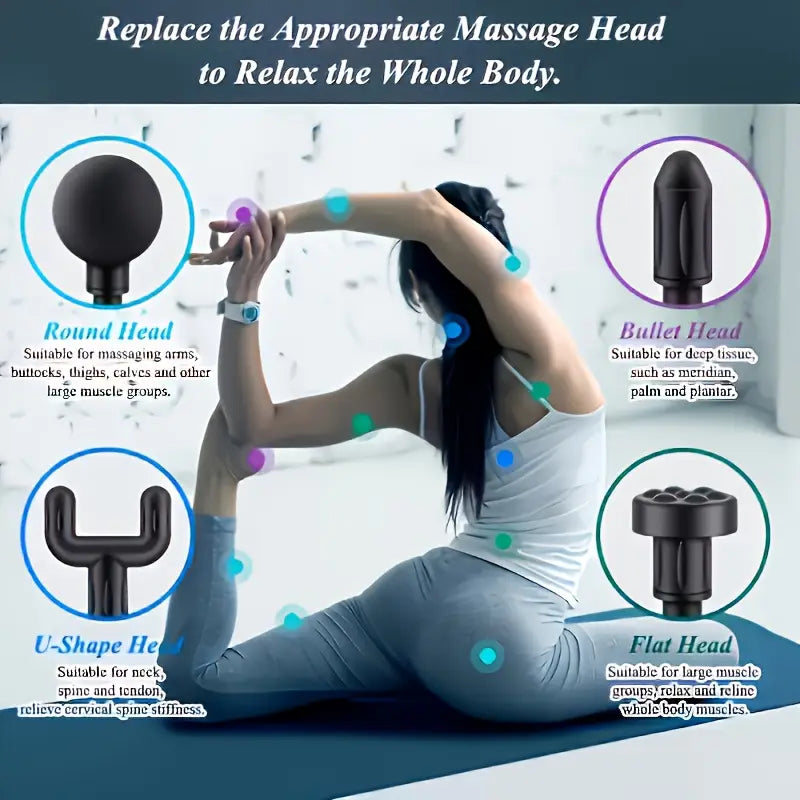 Massager Gun with 4 Interchangeable Heads & USB Charging
