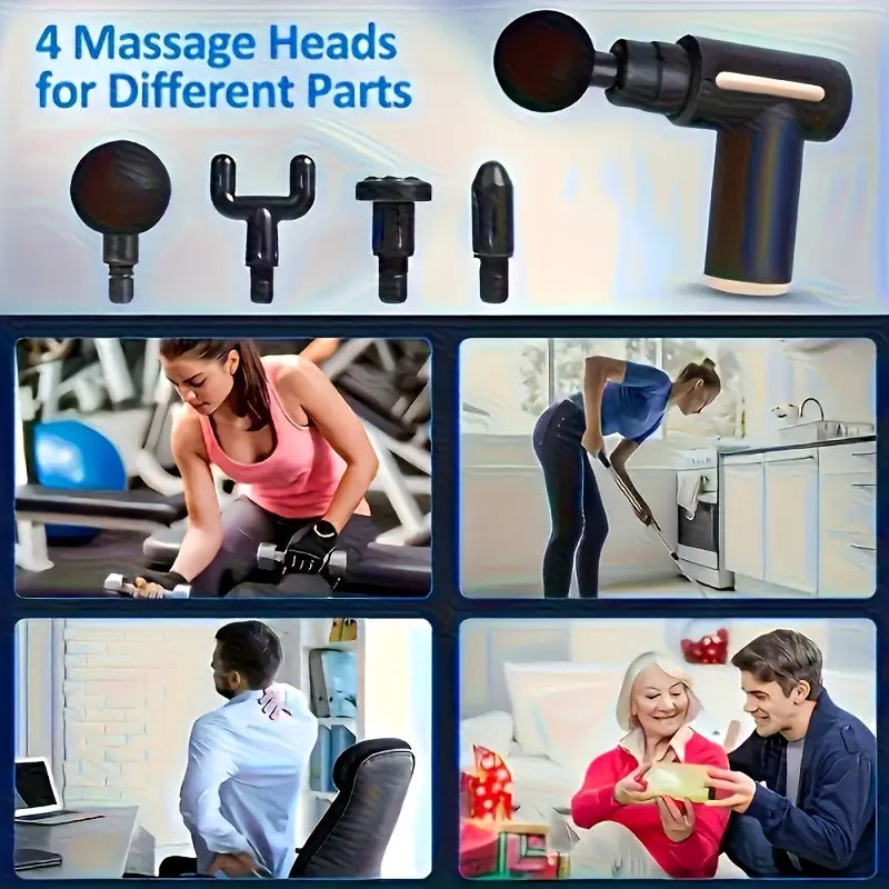 Massager Gun with 4 Interchangeable Heads & USB Charging