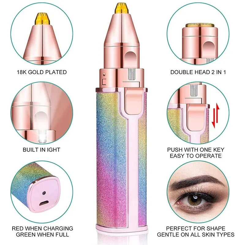 2 In 1 Eyebrow Trimmer for Women – Precision Hair Remover with Built-In LED Light, Rechargeable & Painless